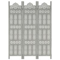 vidaXL Kamerscherm 3 panelen handgesneden 120x165 cm mangohout grijs - thumbnail