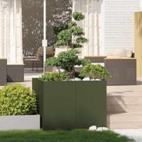 Plantenbak 100x100x80 cm staal olijfgroen - thumbnail
