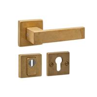 Intersteel AchterdeurbeslagsetAmsterdam vierkant messing getrommeld - 0011.405727 - thumbnail