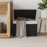 VidaXL Wasmand met deksel 55,5x35x34 cm poly rattan zwart - thumbnail