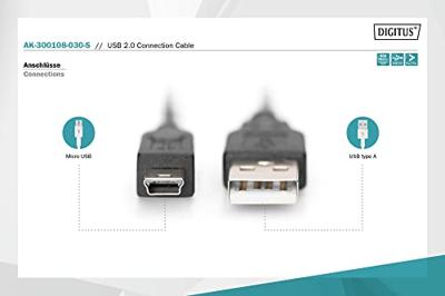 DIGITUS USB 2.0 aansluitkabel - 3.0 m - USB A (m) naar USB Mini B (5 Pin) (m) - 480 Mbit/s - aansluitkabel - zwart
