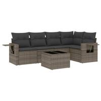 6-delige Loungeset met kussens poly rattan grijs - thumbnail
