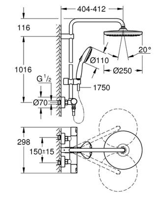 Grohe QuickFix Vitalio Start Systeem 250 Douchesysteem met thermostaatkraan Chroom - thumbnail
