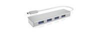 ICY BOX 4-voudige USB-C-hub met 4 x USB 3.0, USB 3.0-aansluiting, aluminium, geïntegreerde kabel, zilver/wit. - thumbnail