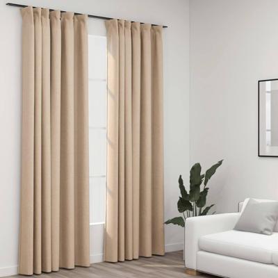 VidaXL Gordijnen linnen-look verduisterend haken 2 st 140x245 cm beige VidaXL Gordijnen linnen-look verduisterend haken 2 st 140x245 cm beige