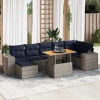 8-delige Loungeset met kussens poly rattan grijs - thumbnail