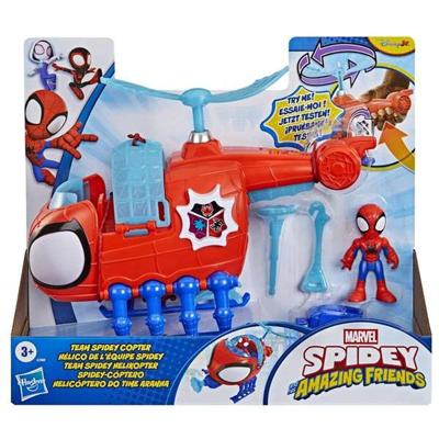 Spidey's Team Helicopter, 7,5 cm figuur en voertuig met projectiel, Marvel Spidey and His Amazing Friends, geschikt voor kinderen vanaf 3 jaar.