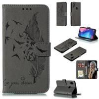 Feather patroon Litchi textuur horizontale Flip lederen draagtas met portemonnee & houder & kaartsleuven voor Xiaomi Redmi Note 7 (grijs) - thumbnail