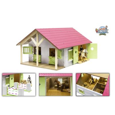 Kids Globe Paardenstal roze met 2 boxen en berging, 1:24 Kids Globe Paardenstal roze met 2 boxen en berging, 1:24