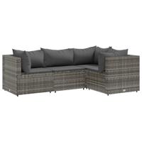 4-delige Loungeset met kussens poly rattan grijs - thumbnail