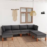 7-delige Loungeset met kussens poly rattan grijs - thumbnail