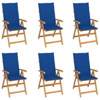 vidaXL Tuinstoelen 6 st met koningsblauwe kussens massief teakhout - thumbnail