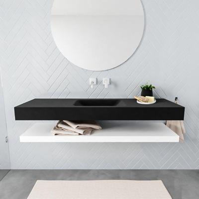 Aqua Splash Badkamermeubel AQS Ibiza 150 cm met Mat Wit Planchet Solid Surface Wastafel Mat Zwart - Badmeubel Ibiza 150 cm Mat Wit Planchet Solid