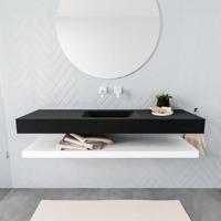 Aqua Splash Badkamermeubel AQS Ibiza 150 cm met Mat Wit Planchet Solid Surface Wastafel Mat Zwart - Badmeubel Ibiza 150 cm Mat Wit Planchet Solid - thumbnail