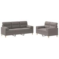 2-delige Loungeset met kussens stof taupe - thumbnail