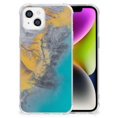 iPhone 14 Anti-Shock Hoesje Marble Blue Gold