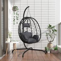 VidaXL Hangende ei-stoel met kussen antraciet poly rattan & staal - thumbnail