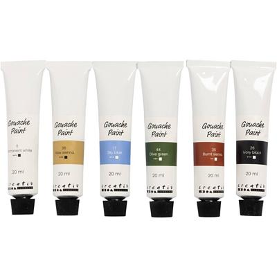 Creativ Company Gouacheverf, natuurlijke kleuren, 6x20 ml/ 1 doos Creativ Company Gouacheverf, natuurlijke kleuren, 6x20 ml/ 1 doos