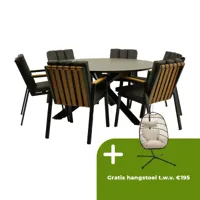 Tuintafel Rotonda met 6 Leather antraciet stoelen - thumbnail