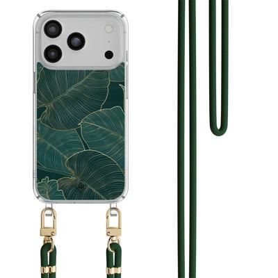 iPhone 17 Pro hoesje met groen koord - Monstera leaves iPhone 17 Pro hoesje met groen koord - Monstera leaves