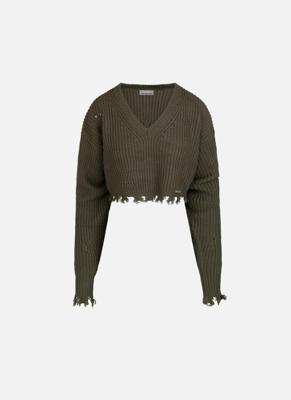 Off The Pitch Knitted Rib V-Neck Cropped Top Dames Groen - Maat M/L - Kleur: Groen | Soccerfanshop