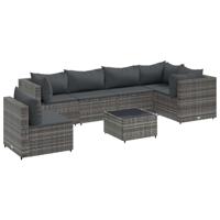 7-delige Loungeset met kussens poly rattan grijs - thumbnail
