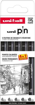 Uni Pin fineliner, gekalibreerde punten, zwart, 0,2-0,4-0,6-0,8-1,0 mm, blister van 4 + 1 gratis Uni Pin fineliner, gekalibreerde punten, zwart, 0,2-0,4-0,6-0,8-1,0 mm, blister van 4 + 1 gratis