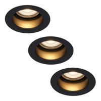 Set van 3 Mari - LED platte inbouwspots met lage inbouwdiepte - 6 Watt 570 Lumen - 2700K Warm wit - GU10 LED Module - Verzonken - Dimbaar - Rond - IP65 waterdicht - Zwart - thumbnail