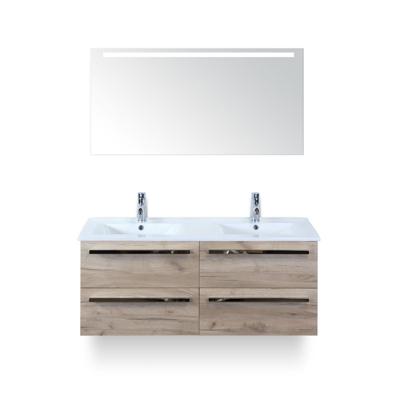 Seville Badmeubelset 120 cm - 4 laden Craft Oak - Wastafel Enjoy Dubbel - met Sence Spiegel
