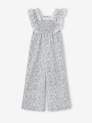 Gedrukte bloemenjurk voor meisjes met kantdetails voor speciale gelegenheden blauw, bedrukt