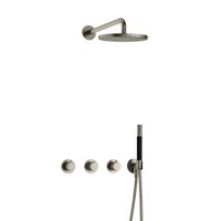 Hotbath Cobber X - Inbouw Regendoucheset - Geborsteld Nikkel - 2 Stopkranen - Thermostatisch - Wandarm 40 cm - Hoofddouche 200 mm - Staafhanddouche - Waterbesparend - thumbnail