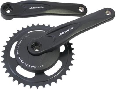Miranda crankstel alfa 1 38t, cranklengte 170mm. zwart, aluminium, spieloos. met disc