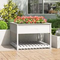 VidaXL Plantenbak met schap 111,5x111,5x81 cm massief grenenhout wit - thumbnail