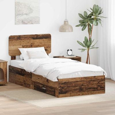 Bedframe met hoofdeinde Oudhout 90 x 200 cm Bewerkt hout