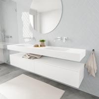 Zaro ALAN vrijhangende wastafel 200cm met wasbak dubbel en onderkast in kleur Wit mat 2 lade(s) - thumbnail