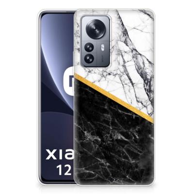 Xiaomi 12 Pro | TPU | Siliconen hoesje | Marmer Wit Zwart - Origineel Cadeau Man