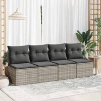 2-delige Loungeset met kussens poly rattan acacia grijs - thumbnail