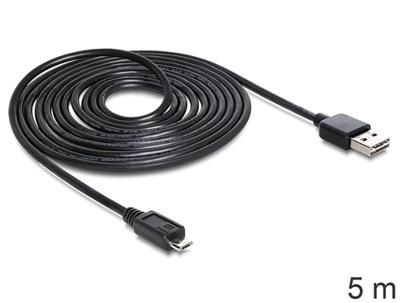 Delock 83369 USB-kabel USB 2.0 USB-A stekker, USB-micro-B stekker 5.00 m Zwart Stekker past op beide manieren, Vergulde steekcontacten, UL gecertificeerd