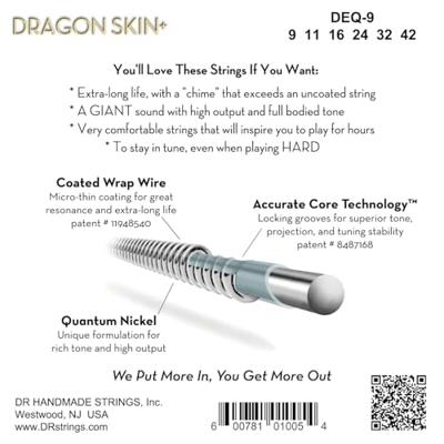 DR Strings Dragon Skin+ Coated Electric Guitar Strings Light 9-42 voor elektrische gitaar