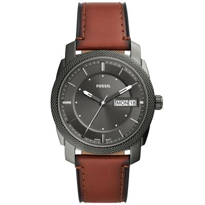 Fossil FS5900 Horloge Machine staal-leder grijs-bruin 42 mm Fossil FS5900 Horloge Machine staal-leder grijs-bruin 42 mm