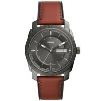 Fossil FS5900 Horloge Machine staal-leder grijs-bruin 42 mm - thumbnail
