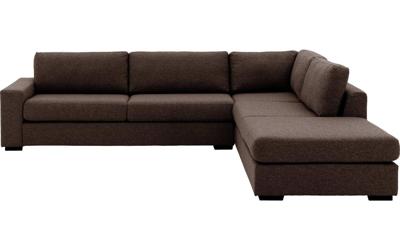 Goossens Bank Lucca bruin, stof, 3-zits, stijlvol landelijk met ligelement rechts