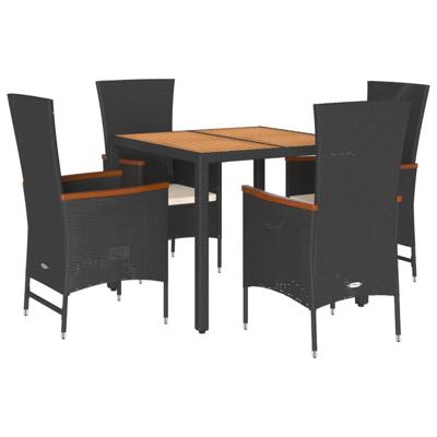 5-delige Tuinset met kussens poly rattan zwart - thumbnail
