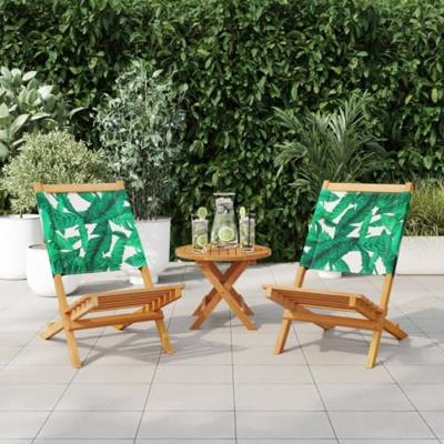 Tuinstoelen 2 st bladpatroon massief acaciahout en stof - thumbnail