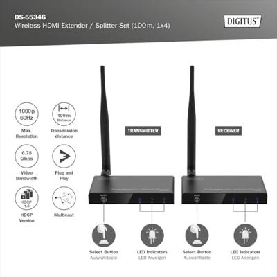 Digitus DS-55346 audio/video extender AV-zender & ontvanger Zwart