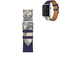 Leren bandje met print - Blauw - Geschikt voor Apple Watch 38mm / 40mm / 41mm / 42mm - thumbnail