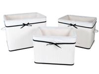 Set van 3 Bamboe Wasmanden - Was- en Opbergmanden - Model Laila - 32/50/70 Liter - Wit/Zwart - thumbnail