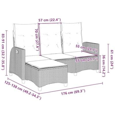 Verstelbare tuinbank met kussens L-vormig poly rattan grijs