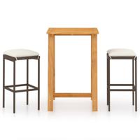 vidaXL 3-delige Tuinbarset met kussens bruin - thumbnail