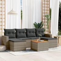 7-delige Loungeset met kussens poly rattan grijs - thumbnail